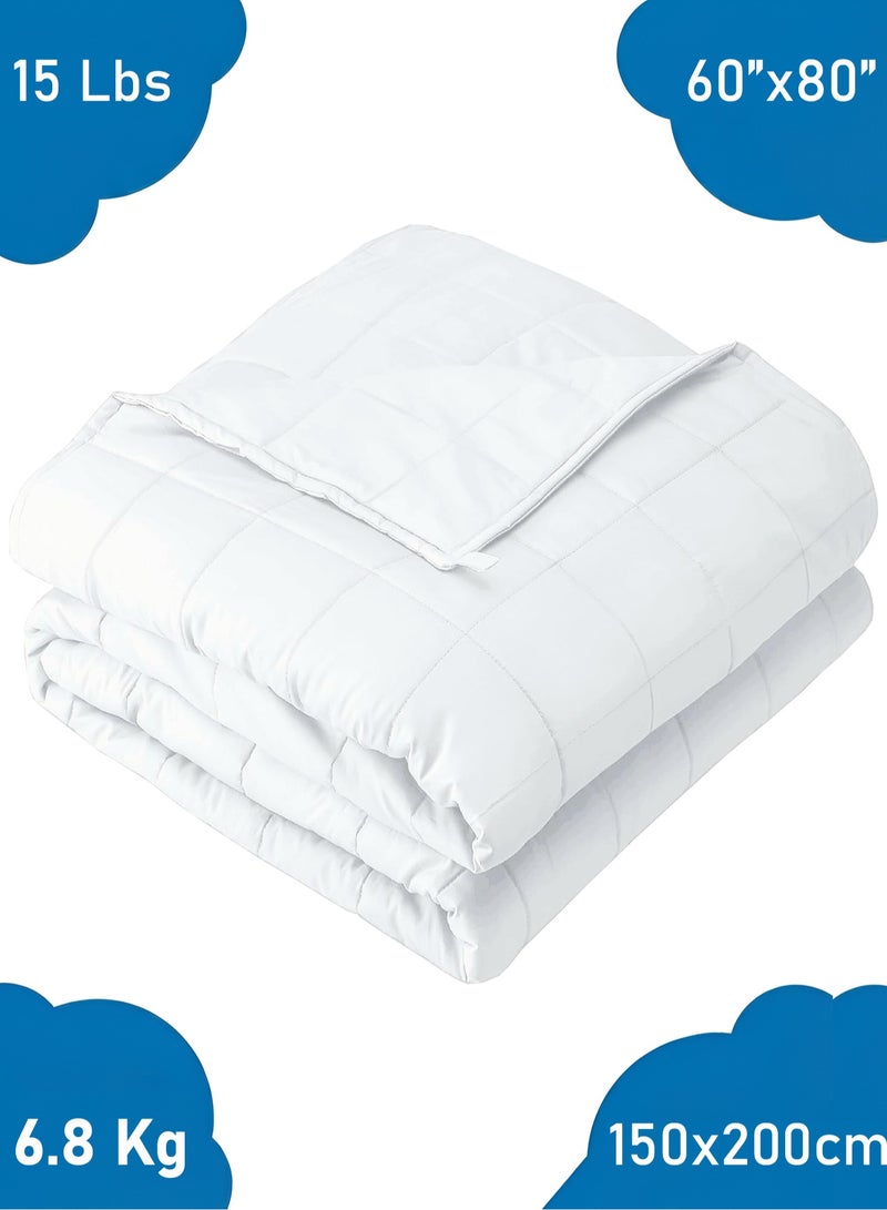 Fabienne Weighted Blanket 15lbs Single Size Adult Heavy Blanket 60"x80" Anxiety Relief Autism Therapy Insomnia Stress Relief Blanket White 6.8Kg 150x200cm - Image 1